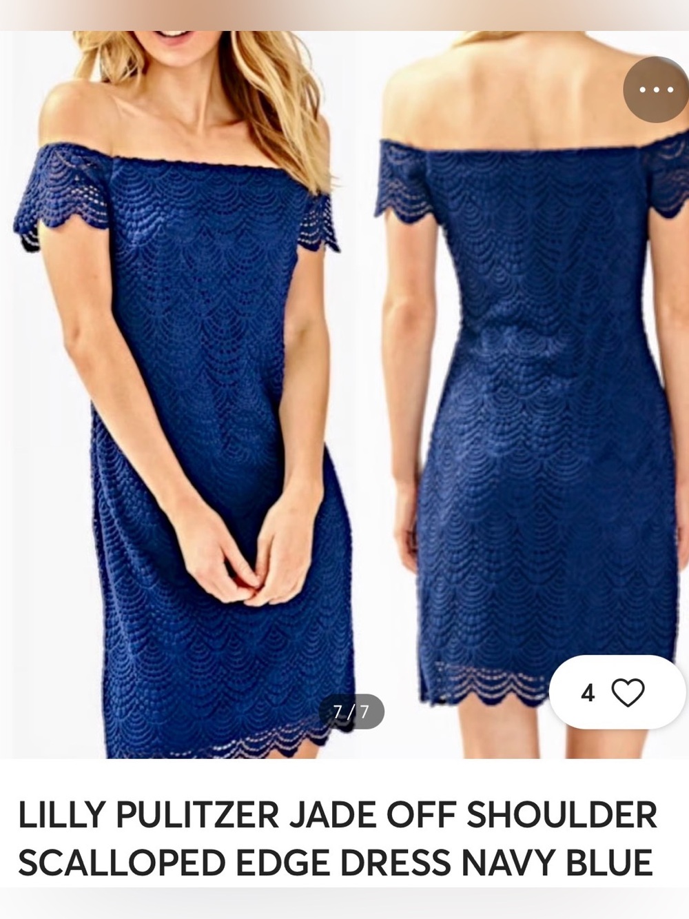 Lilly Pulitzer Jade Off-Shoulder Scalloped Lace Dress in Navy